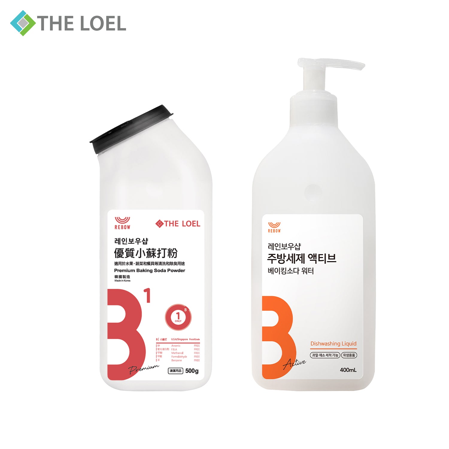 超值優惠-廚房清潔2件組合【THE LOEL 優質小蘇打粉 500g+THE LOEL 天然洗潔精 400ml 】